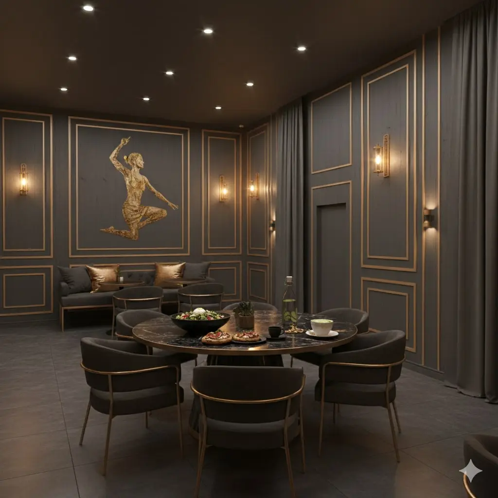 Healthy gourmet dishes presented on elegant golden plates