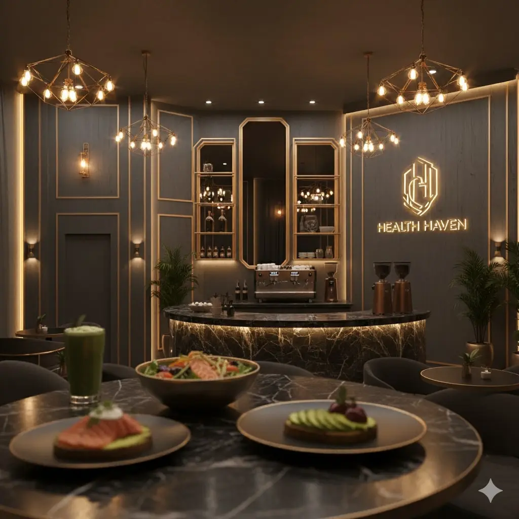 Healthy gourmet dishes presented on elegant golden plates